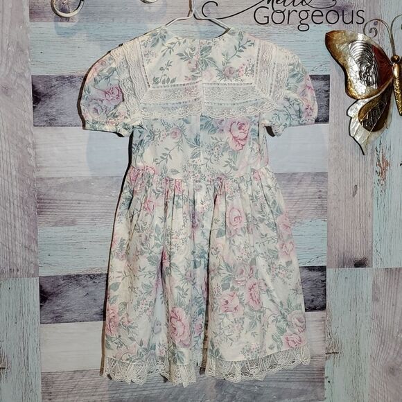 Gunne Sax Jessica McClintock Vintage Pastel Girls Floral Lace Front Dress, Sz 7? - Picture 6 of 7